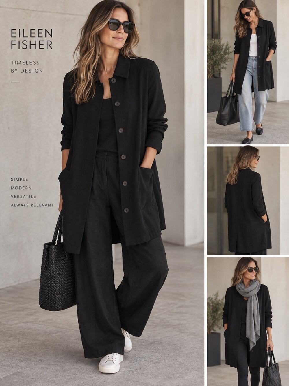 Eileen Fisher Washable Stretch Crepe Long Sleeve Shirt Jacket Black Women's XL